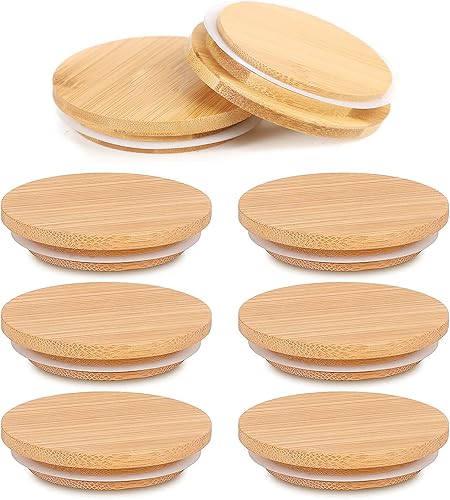 Miniatura 1 de Tapas de bambú de boca ancha, paquete de 8 tapas reutilizables de bambú para conservas compatibles con tapa de madera de bambú de boca ancha (sin