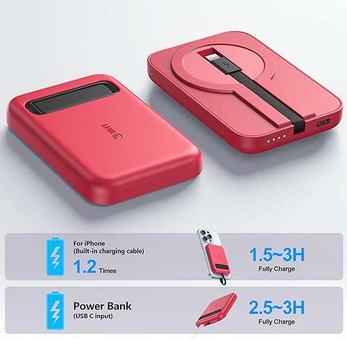 Vista 3 de Mini cargador portátil, cargador de 5200 mAh, cargador de batería delgado y pequeño con cable integrado, paquete de batería de viaje para iPhone