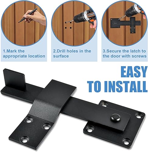 Miniatura 4 de Pestillo de puerta de valla abatible de granja de 6 pulgadas, 4 piezas de cerradura de puerta de granero resistente, cerradura de puerta rústica