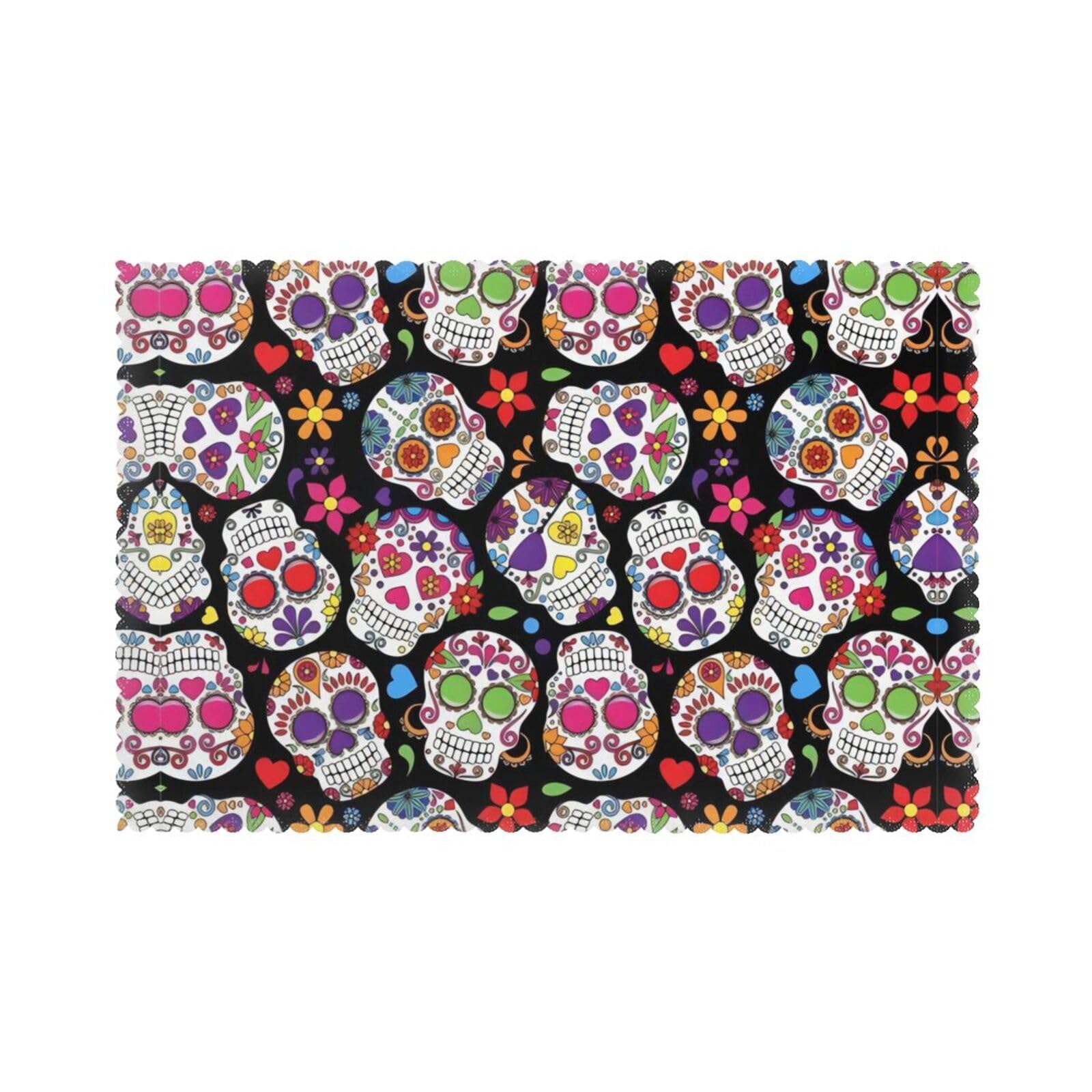 WHJDPP dead sugar Horror Skull Prints Placemats Set of 6 12x18in – Durable Table Layers for Stylish Home, Hotel & Festive Gatherings