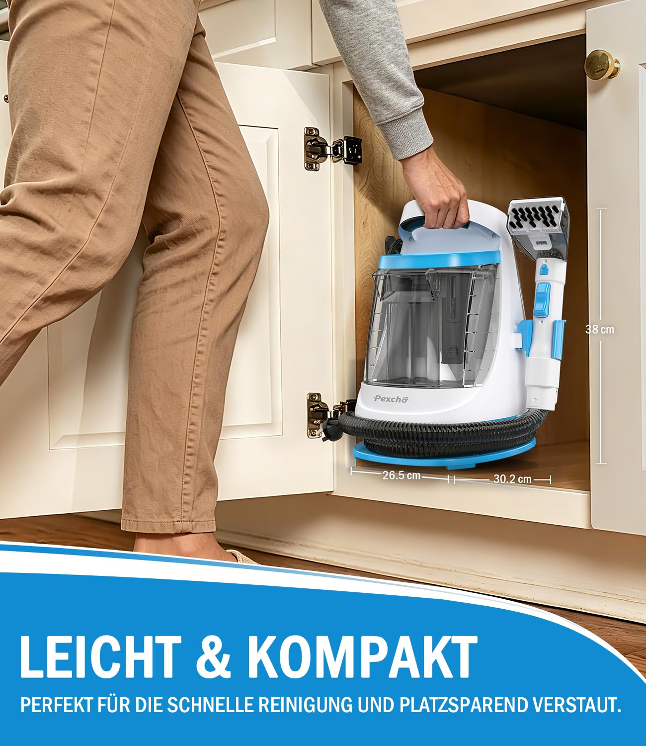 PEXCHO Lavatappeti 550W, Pulitore tappezzeria per Casa e Auto, Macchina per Pulisci divano e Sedili, Aspiratore contro Macchie e Odori di Animali, Lavatessuti 18kPa con Autopulizia, JJB-718