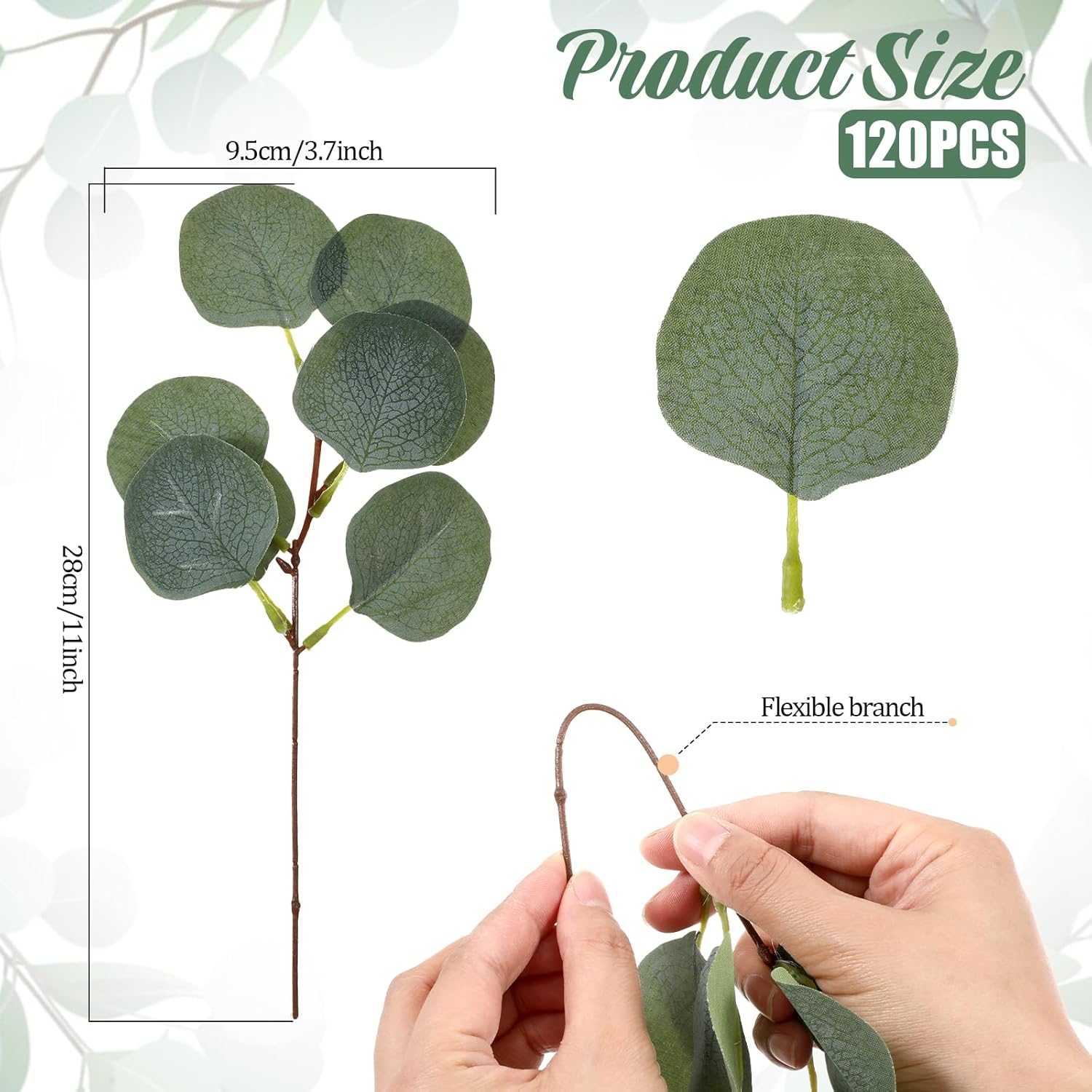 simarro 120 Pieces Artificial Eucalyptus Stems Decor, 11inches Artificial Eucalyptus Leaves Greenery Faux Green Stems Branches for DIY Bouquets Wedding Centerpiece Floral Home Decor