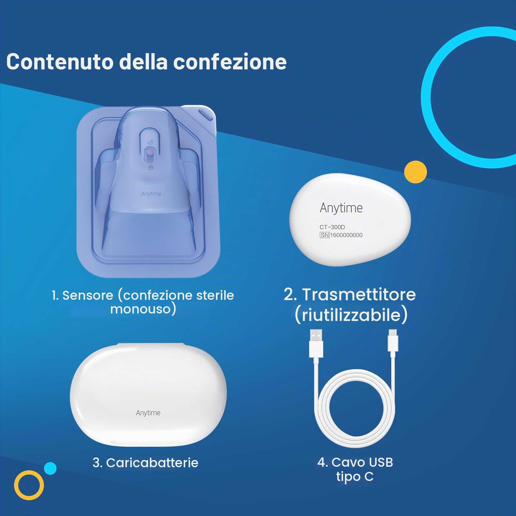 Connect Sistema di Monitoraggio Continuo del Glucosio – Trasmettitore e 2 Sensori (28 Giorni) | Glucometro Senza Puntura con Avvisi Intelligenti e Condivisione Dati