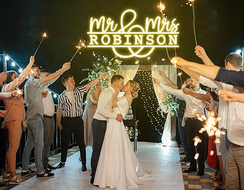 Miniatura 5 de Letrero de neón de boda personalizado, señor y señora, 20 pulgadas de ancho - 50 pulgadas de ancho, cristal y metal, LED, tema floral y boda,