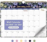 Taja Midnight Garden 2026 Wall Calendar - 21-Month Planner Oct 2025-Jun 2027, 11.5x14.7 Inch Large Monthly with Twin-Wire Binding