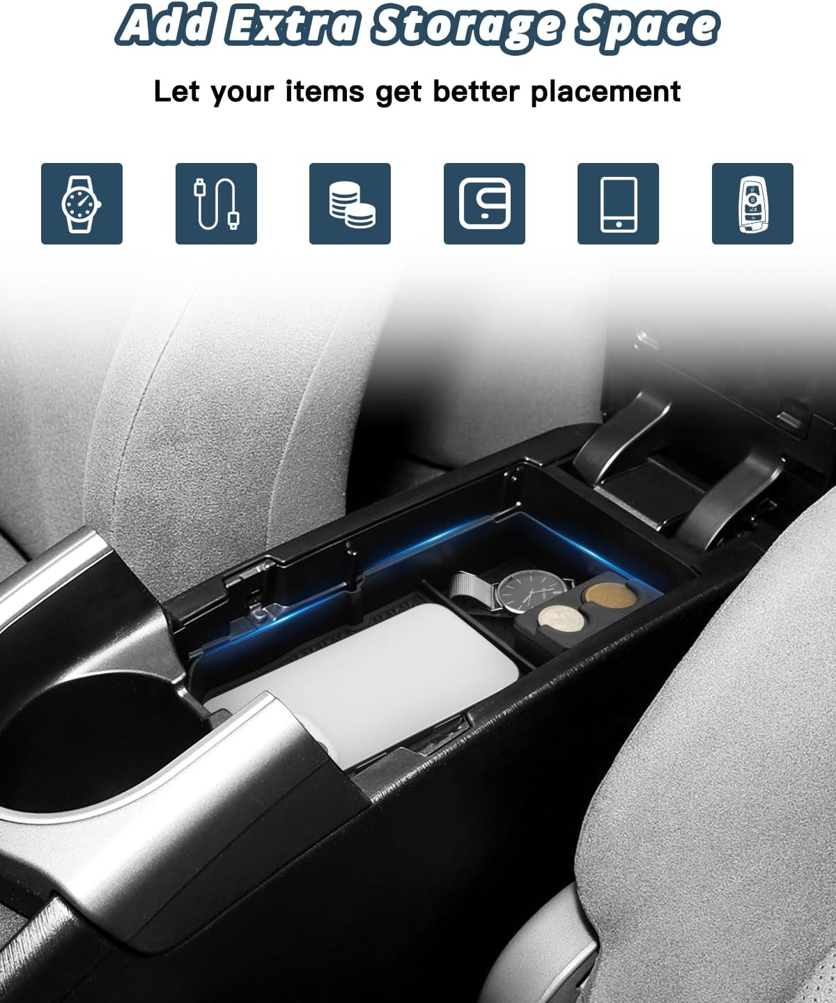 Ruiya 2010-2015 Prius Center Console Organizer for 2010-2015 Toyota Prius XV30 Accessories ABS Material Armrest Console Organizer Compatible with 2010-2015 Toyota Prius