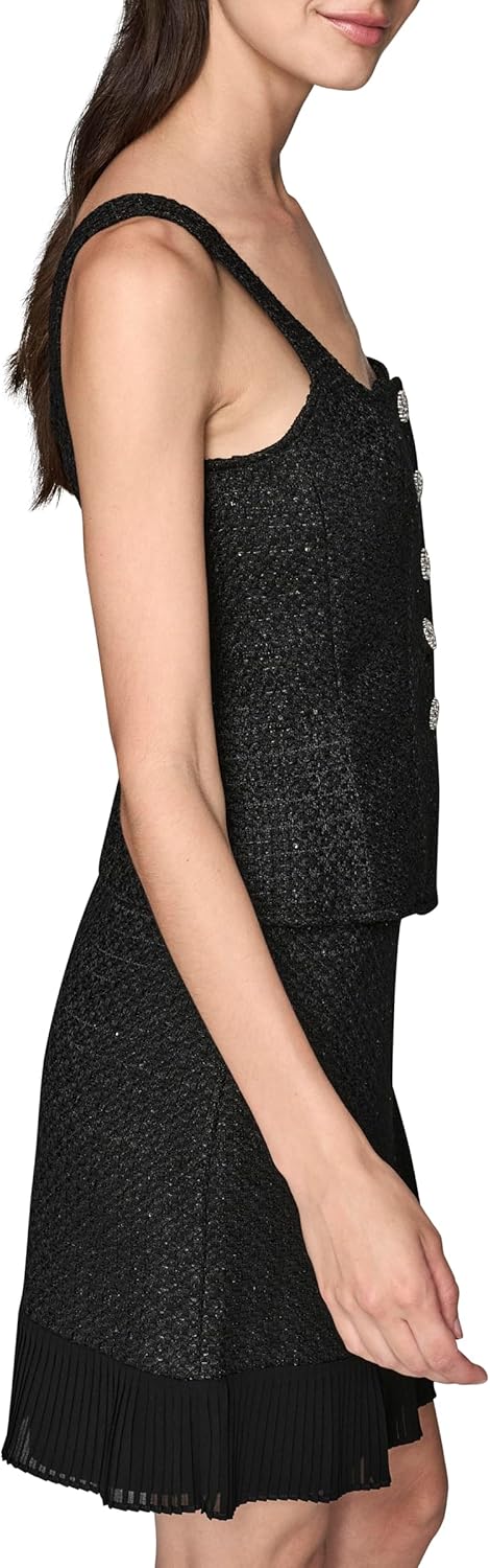 Karl Lagerfeld Women's Novelty Tweed Career Vest with Buttons