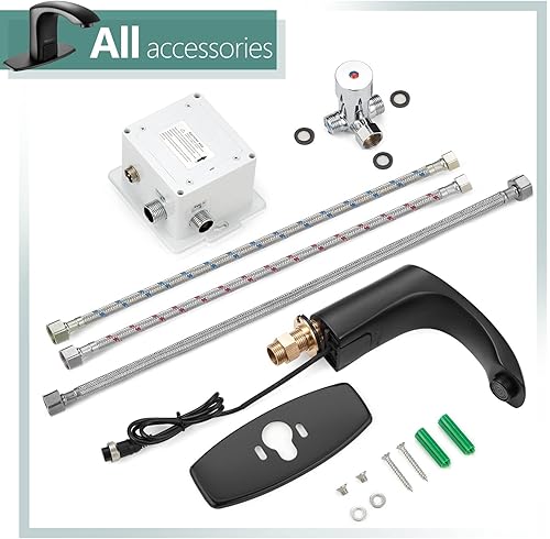 Miniatura 7 de Grifo de lavabo de baño sin contacto, sensor automático de latón moderno, manos libres, lavabo de un solo agujero, grifos de baño negro mate con