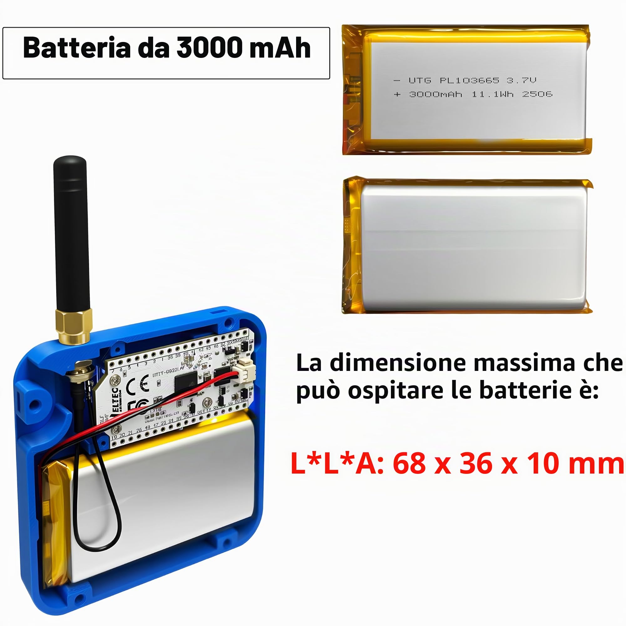 Heltec V3 ESP32 LoRa Dev Board N32 Kit Blu | Con custodia, batteria da 3000 mAh, supporto Meshtastic LoRaWAN WiFi, IoT per controllo industriale Smart Home