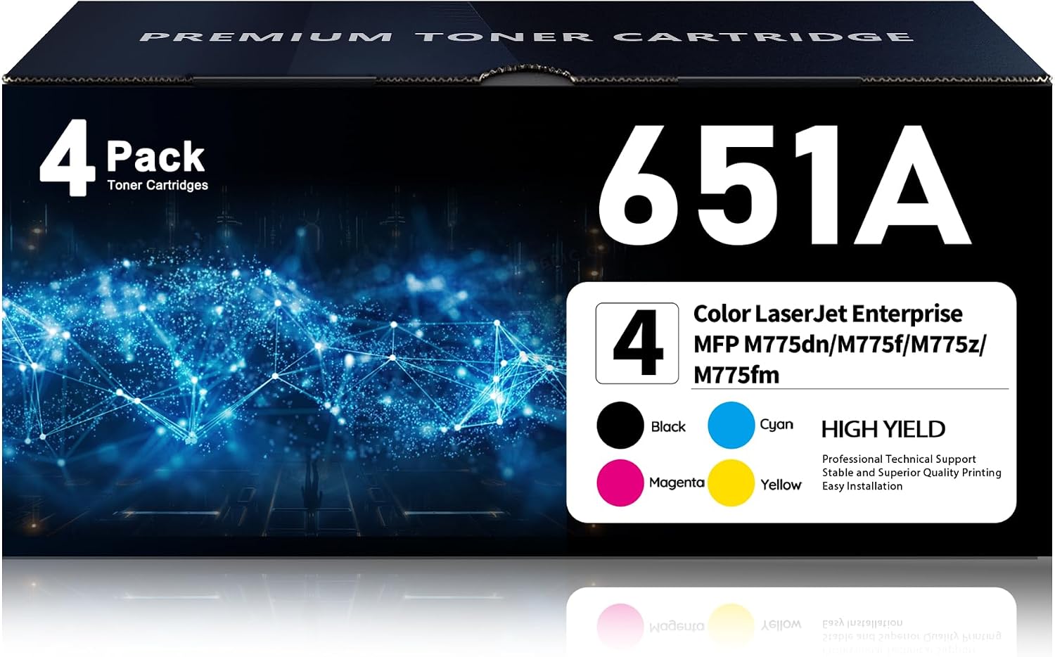 651A CE340A CE341A CE342A CE343A Toner Cartridges 4 Pack Replacement for HP 651A Toner Works with Color Enterprise 700 Color MFP M775dn M775f M775z Printer | Black Cyan Magenta Yellow