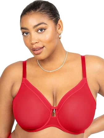 Curvy Couture Womens Sheer Unlined Underwire Plunge Bra