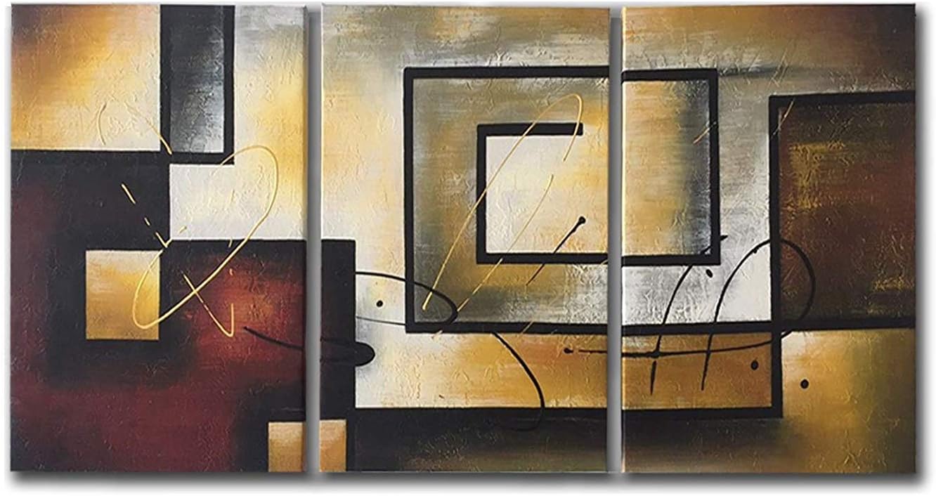 Mon Art 100% Hand Painted Canvas Painting Wall Art Oil Painting Abstract Retro Wall Art Home Decoration Artwork Painting for Living Room Bedroom Office Hotel Dorm Home Décor Unframed 16"x24"x3 Panels