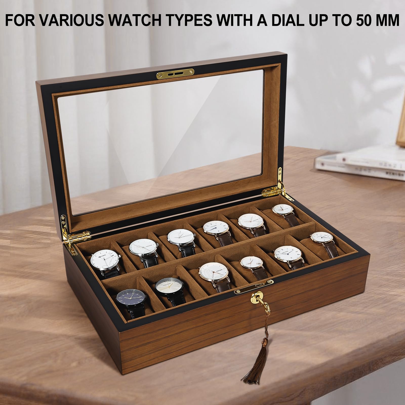 Porta Orologi 12 Scomparti Uten - Vetro Trasparente, PU, Cuscinetti Rimovibili, Grigio - Foto 5