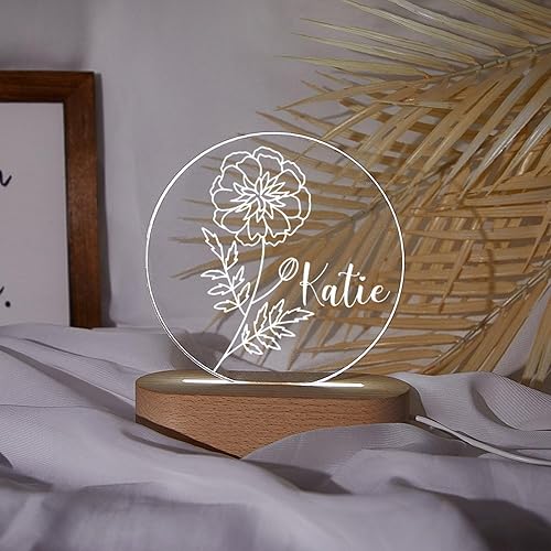 Luz nocturna de flor de nacimiento, luz de noche de flor de caléndula de octubre, luz LED personalizada, regalos para amigos, lámpara de noche LED