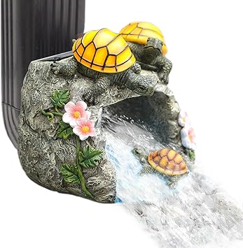 Resin Decorative Downspout Extensions, Solar Turtle Gutter Downspout Splash Block with Light, Rain Gutter Downspout Splash Block for Patio Yard and Lawn, Gutter Downspout Extensions Decorative