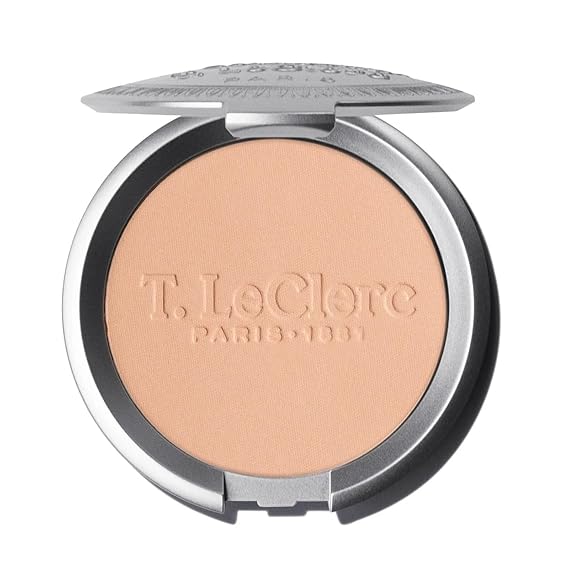 T. Leclerc Compact Pressed Powder - Ambre - Super-Blendable Face Makeup Longwear Portable Matte Finish Radiant Natural Medium to Full Coverage Mineral Base for Pores & Imperfections