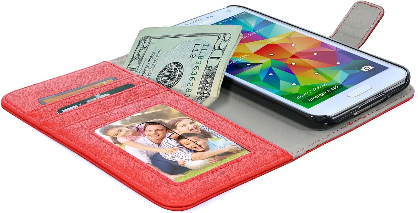 Galaxy S5 Case, BUDDIBOX [Wallet Case] Premium PU Leather Wallet Case with [Kickstand] Card Holder and ID Slot for Samsung Galaxy S5, (Red)