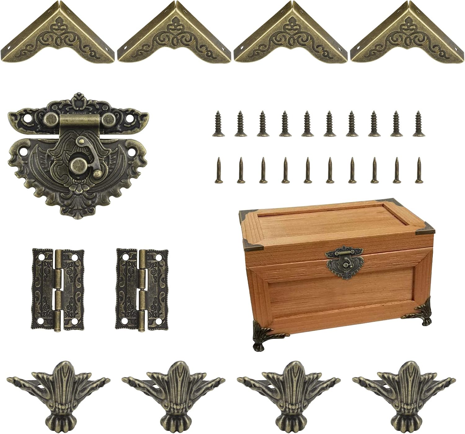 MOROBOR Jewelry Box Antique Heart-Shaped Lock Latch Hasp Hinges Box Corner Protectors Kit for DIY Jewelry Box Bronze Wood Case Jewelry Chest Storage Box Feet Leg Corner Protector