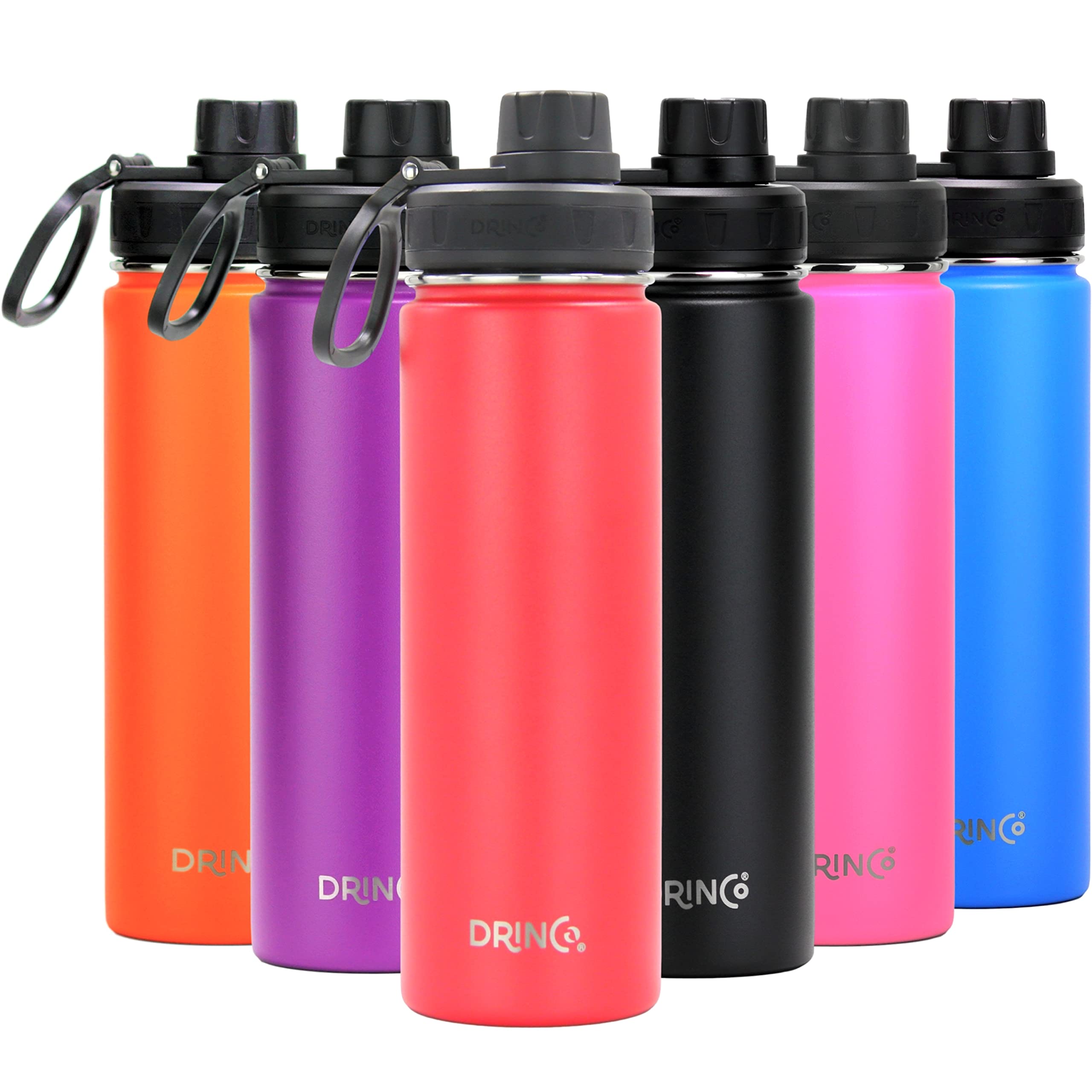 DRINCO Stainless Steel Water Bottle Spout Lid Vacuum Insulated Double Wall Water Bottle Wide Mouth (40oz 32oz 22oz 18oz 14oz) Leak Proof Keeps Cold or