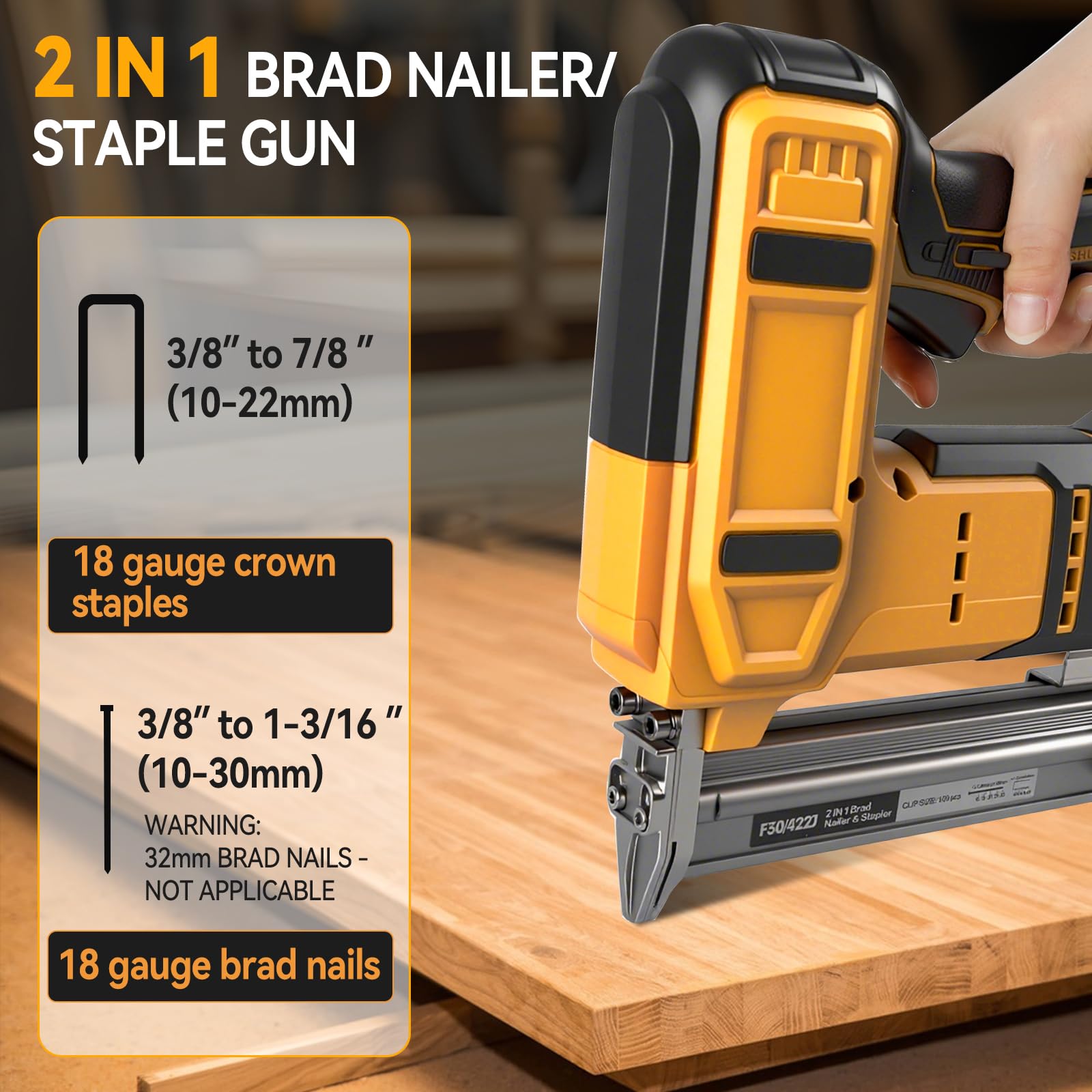 Chiodatrice senza fili per batteria Dewalt 18V 20V, pinzatrice senza fili 2-in-1, pinzatrice a batteria 18GA con 1000 chiodi e 1000 graffette per miglioramento della casa e falegnameria