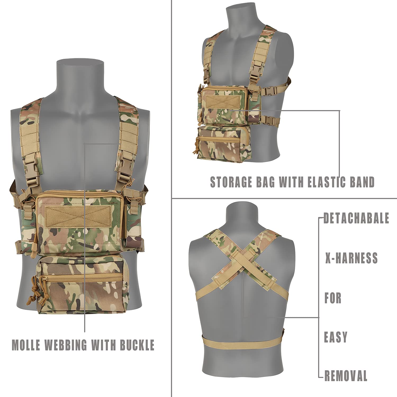 Tactical CRX Vest Airsoft Ammo Chest Rig Armor X Harness Rifle Pistol