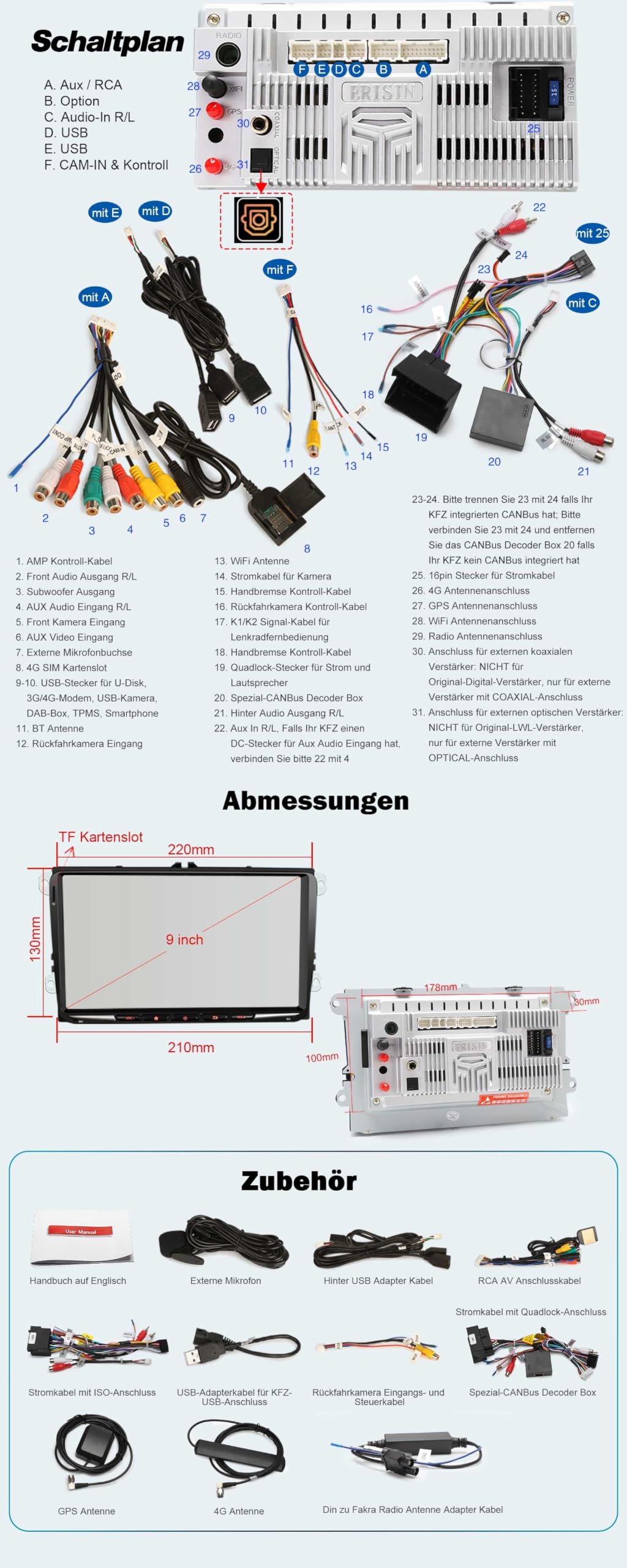 Erisin 128GB Android 16 Autoradio Bluetooth für VW Touran T5 Polo 6R Passat | 9" Qualcomm 8-Kern 8GB+128GB CarPlay Android Auto Autoradio für VW Caddy Tiguan Touran Skoda Unterstützt WiFi 4G DSP CANbus