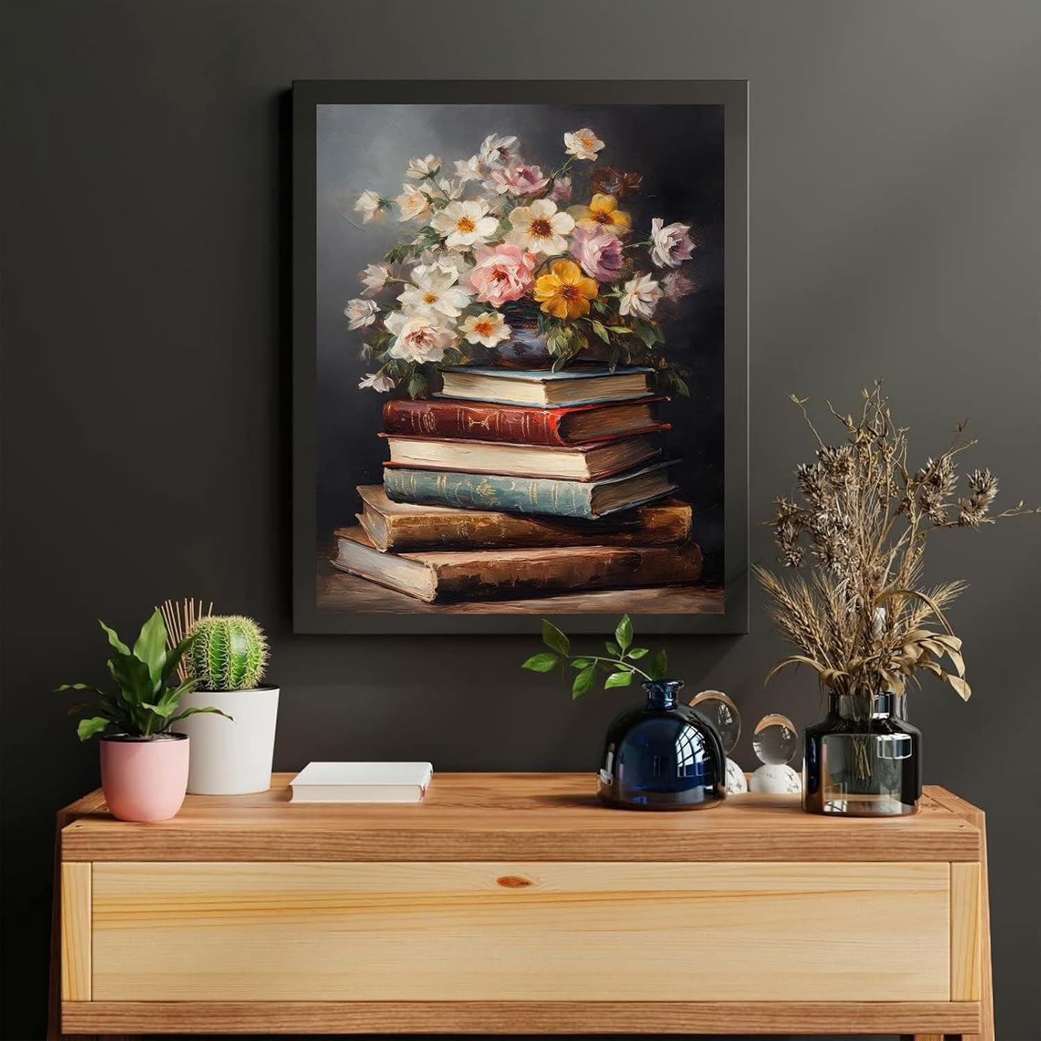 xackcme Book Paint by Numbers for Adults - Paint by Number Flowers on Canvas Without Frame, DIY Vintage Oil Painting for Gift Home Wall Decor (16x20 inch)