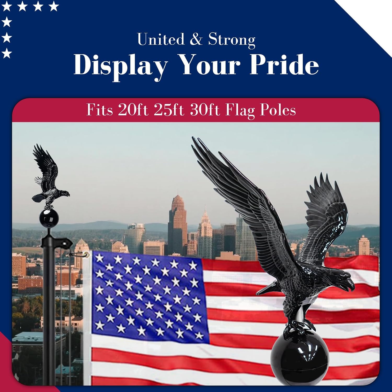 iElyiEsy Eagle Flagpole Topper with Ball - Weatherproof ABS Ornament Fits 20ft 25ft 30ft Flag Poles - Patriotic Outdoor Decor for Home Garden - Image 5