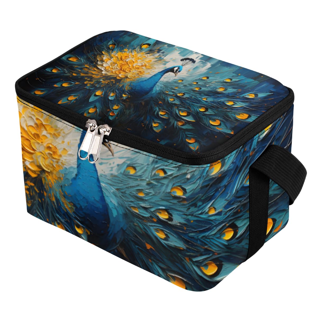 GzLeyigou Lunch Bags for Women Men 9 Cans,Peacock' s Tail Hot & Cold Food Delivery Bag Insulated Grocery Bag Insulated Lunch Box Colorful Cooler Bag for Office Work Picnic Beach