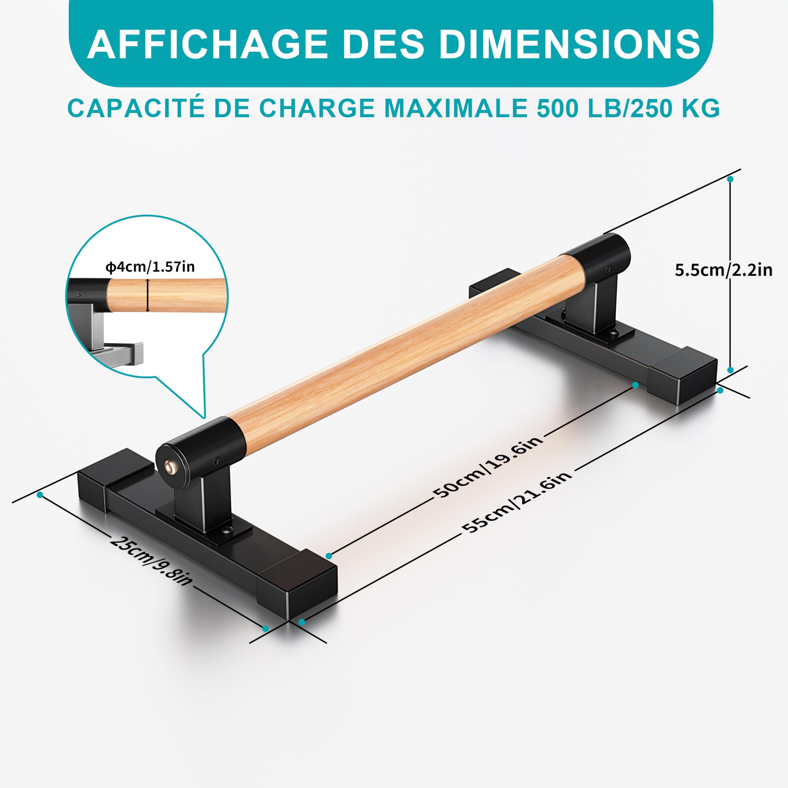 Parallettes, Barres parallèles pour Calisthenics, barres de musculation pour pompes, équilibres sur les mains et entraînement de force avec poignées en bois de hêtre, Équipement de fitness
