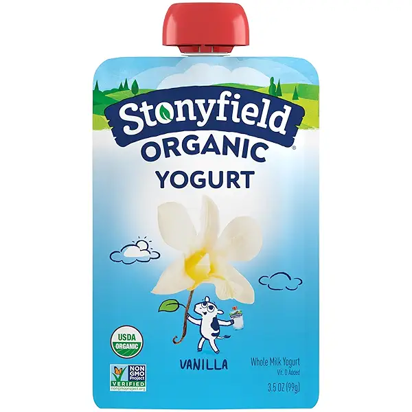 Stonyfield Organic Kids Vanilla Whole Milk Yogurt Pouch, 3.5 oz., Single Serving Snack 1