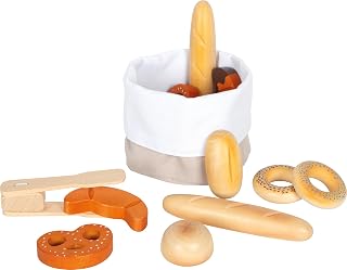 small foot Brotkorb-Set "fresh" aus Holz, mit Backzange, Zubehör für Kinderküche und Kaufladen, ab 3 Jahren, 11444