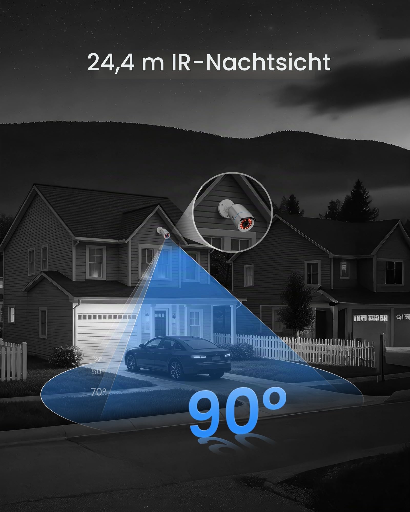 ZOSI 1080P 16CH Überwachungskamera Set Aussen, Personen- und Fahrzeugerkennung, H.265+ DVR Rekorder mit 4TB Festplatte, 12er CCTV 2MP Bullet Kameras für Haus- und Geschäftsüberwachung, IR Nachtsicht | KI-Erkennung Person/Fahrzeug, Blickwinkel 90 °, Nachts