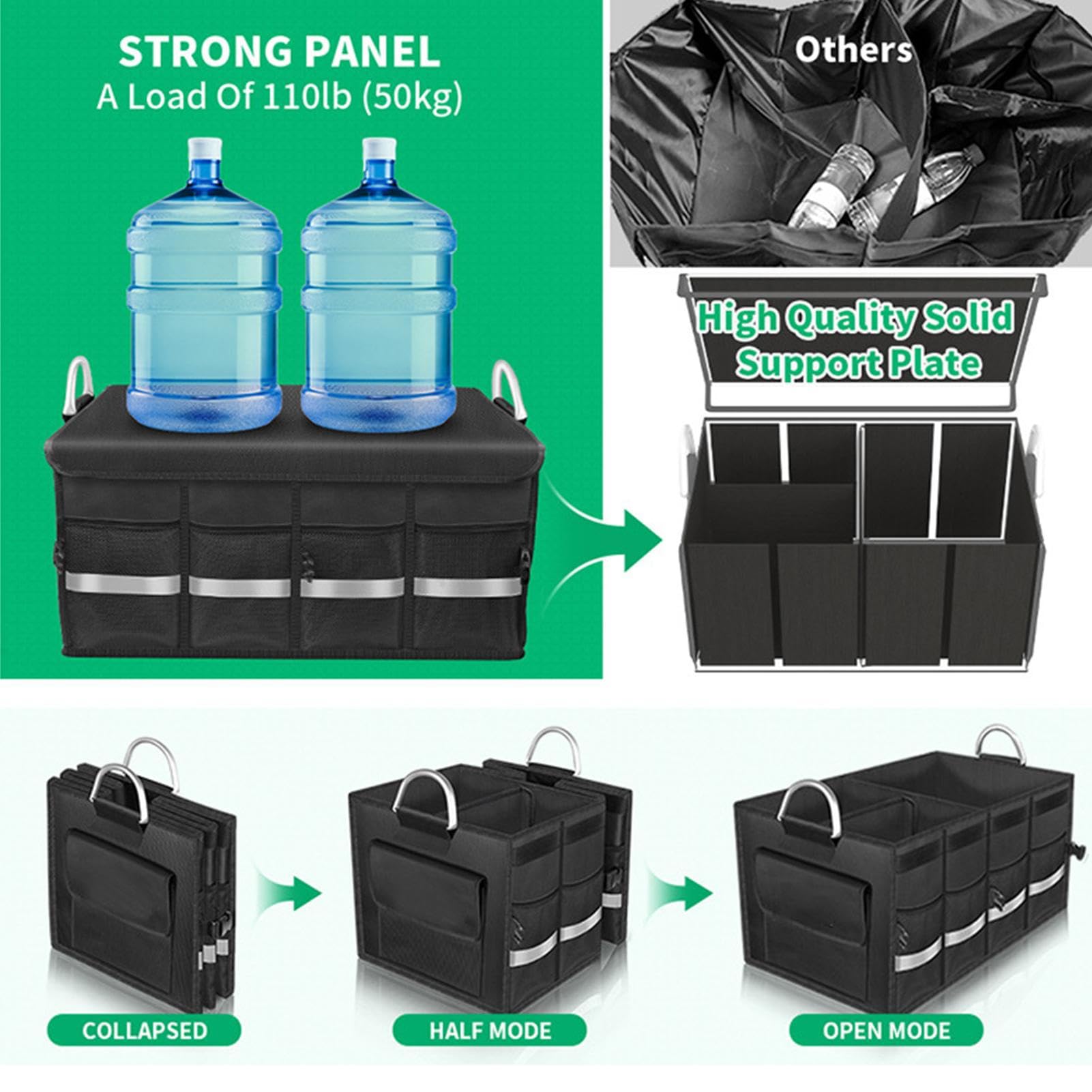 AAKOMA Organizer per Bagagliaio con Scomparto - Organizer Impermeabile in Tessuto Oxford per Bagagliaio dell'auto - Accessori per l'organizzazione dell'auto per Fuoristrada, Camion, Minivan, Auto