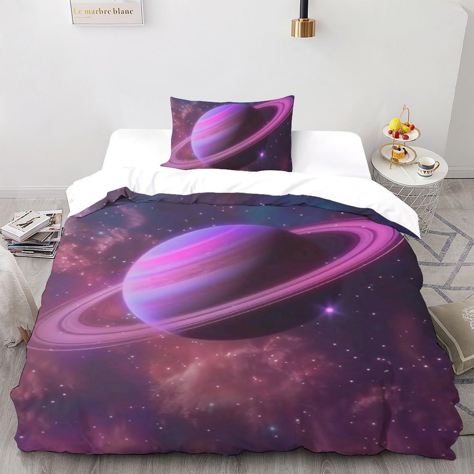 Housse de couette garçon espace rose 135x200 pour lit enfant