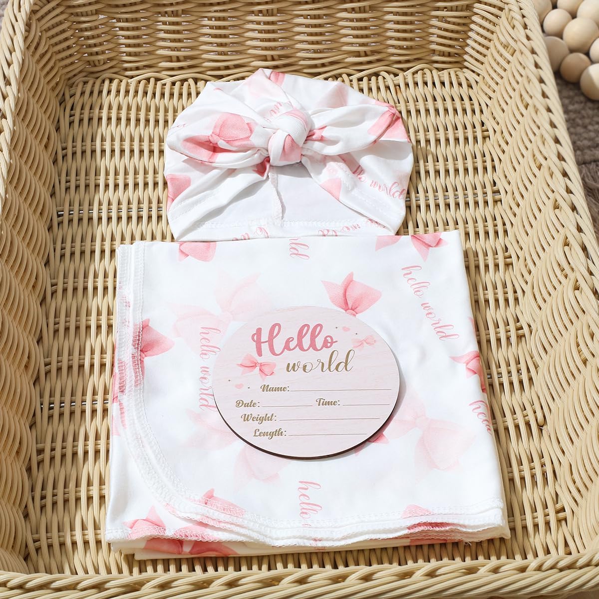 Ylsteed Newborn Receiving Blanket Headband Set， Baby Swaddle Floral Swaddle Wrap， Baby Swaddle Blankets for Newborns with Hat， Swaddling Wrap 32 x 32 inches Soft and Skin-Friendly