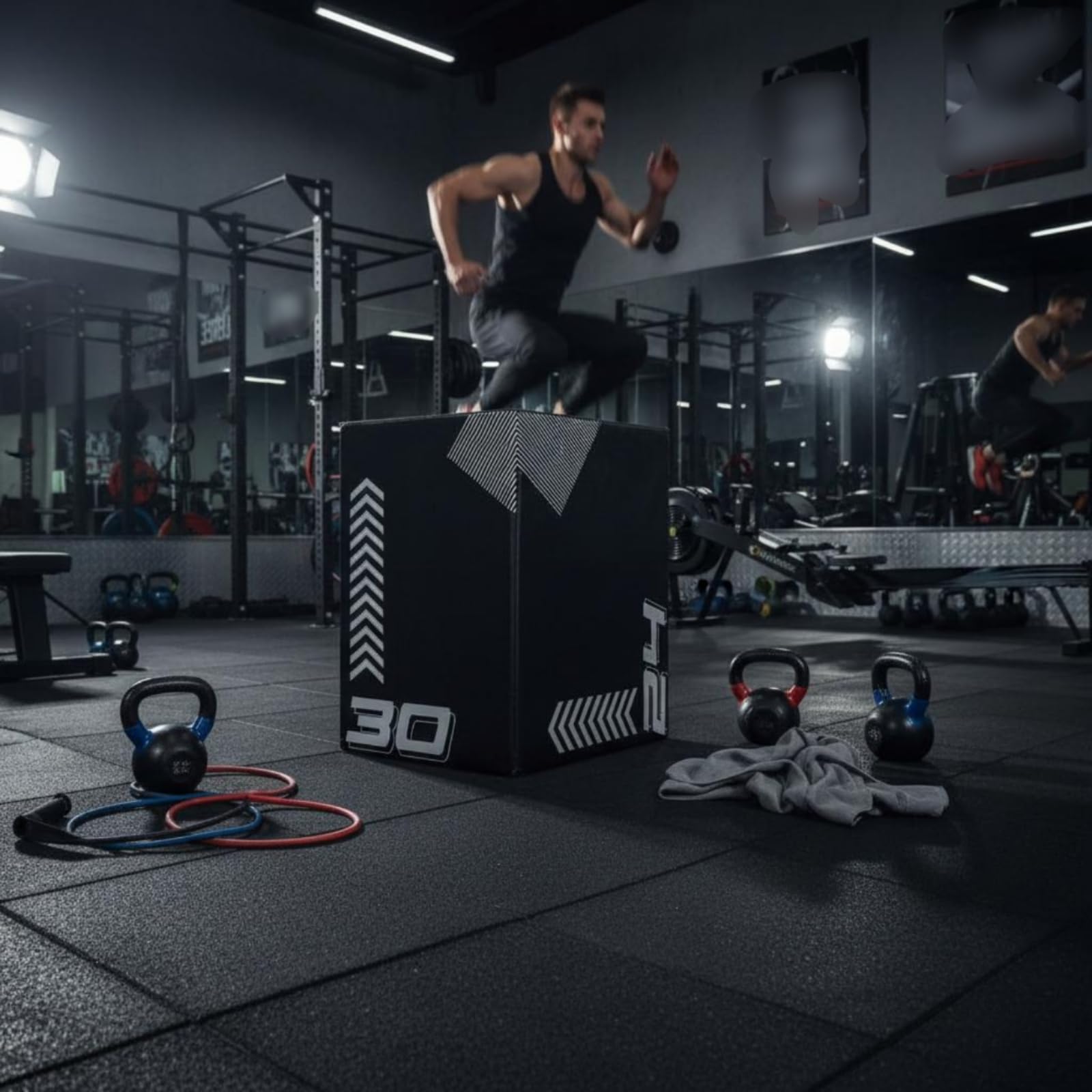 LOVIVER Children Plyometrica Cubo Salto Palestra Attrezzo Allenamento Stazione di Salto in Schiuma con Rivestimento Pvc per, Box Pliometrico Nero Con Frecce Bianche E Numeri 30/24, 76x61x51cm, 8kg