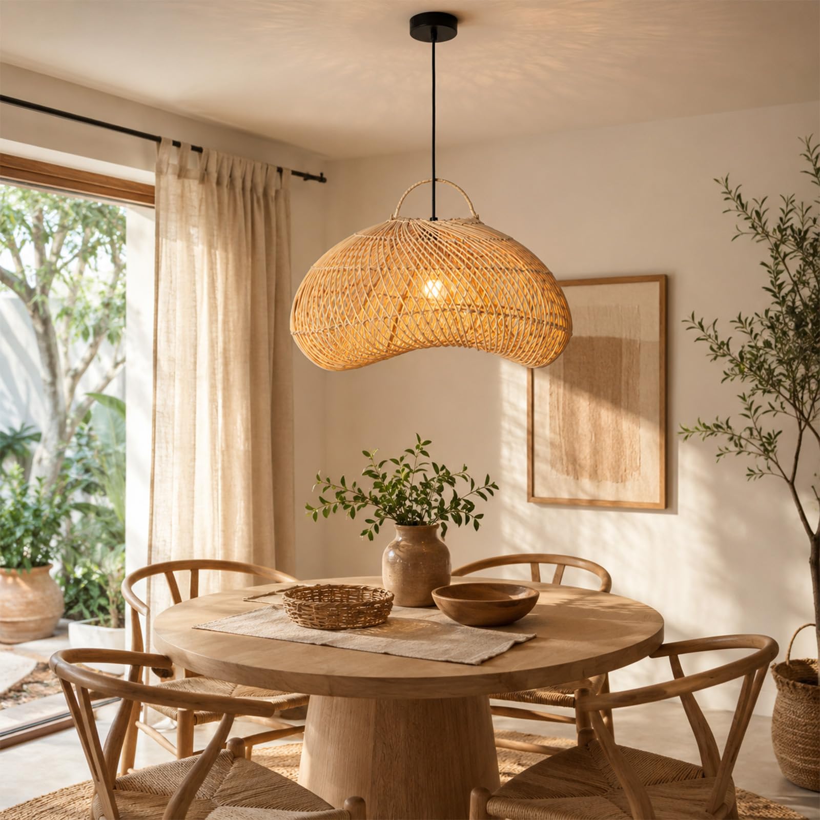 Alpinaluz Lampa Wisząca Sufitowa E27 Naturalny Rattan Jak Wiklina 50 cm