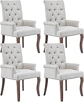 Vista 12 de Juego de 6 sillas de comedor tapizadas, sillas decorativas con respaldo copetudo, sillas de comedor modernas de tela de felpilla con brazos y patas