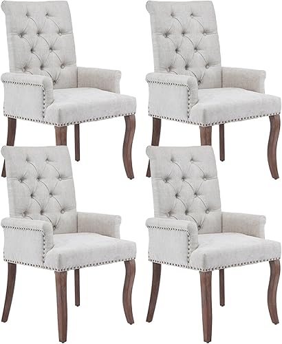 Miniatura 12 de Juego de 6 sillas de comedor tapizadas, sillas decorativas con respaldo copetudo, sillas de comedor modernas de tela de felpilla con brazos y patas