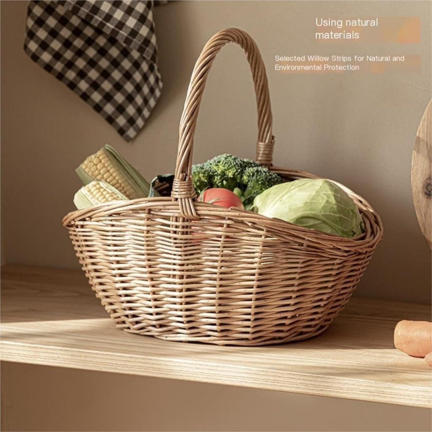 Picnic Basket Handmade Wicker Baskets, Rattan Fruit Storage Baskets, Bamboo Baskets, Vegetable Baskets, Picnic Baskets Pinic Basket (A,25 * 19 * 21CM)