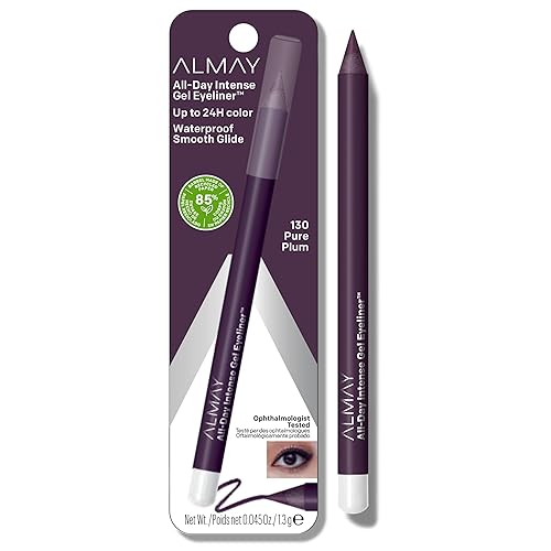 Almay - AllDay Intense Gel Eyeliner, Lápiz de ojos cremoso de larga duración, resistente a la decoloración y fácil de afilar, 130 Pure Plum, 0.028