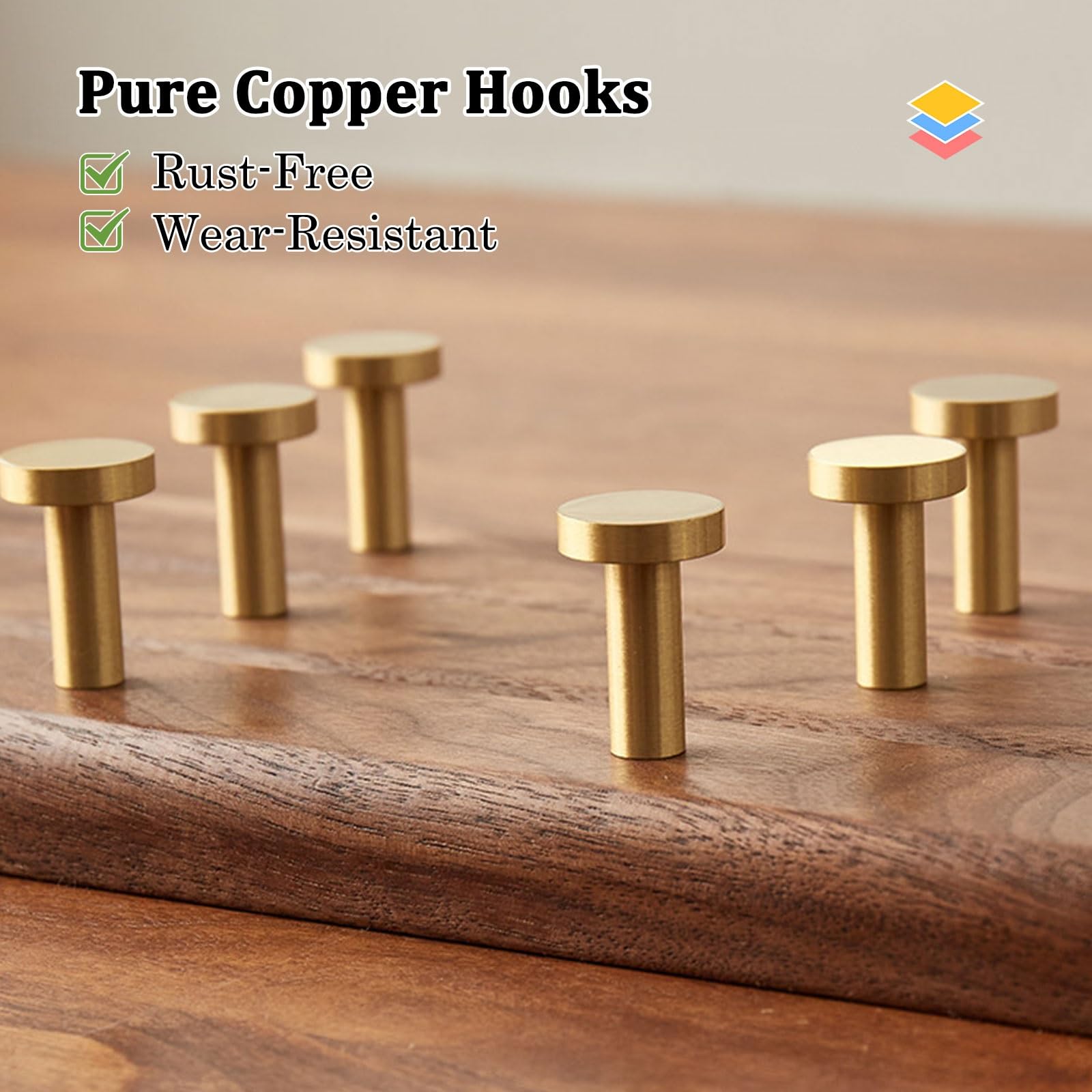 Genérico Perchero de Pared de Madera de Nogal Negro con Ganchos de Cobre Puro ganchos decorativos modernos de abrigo, para baño dormitorio ropa mochila, natural resistentes(Black walnut,8 hooks*80cm)