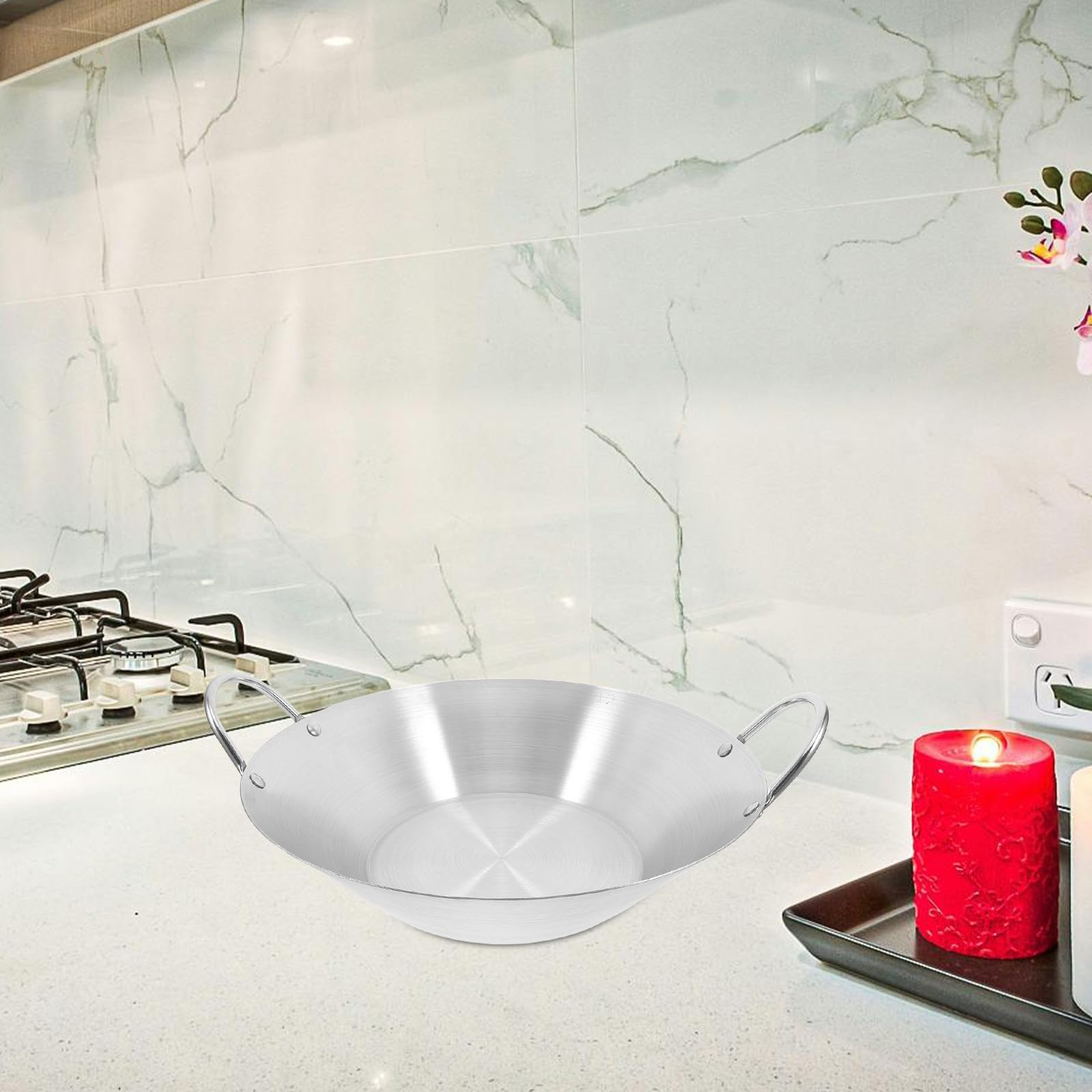 POPETPOP Paellera de Acero Inoxidable con Doble Asa y Fondo Plano, Olla para Cocinar Alimentos con Gran Capacidad, Apta Tipo de Cocinas y Fácil de Limpiar