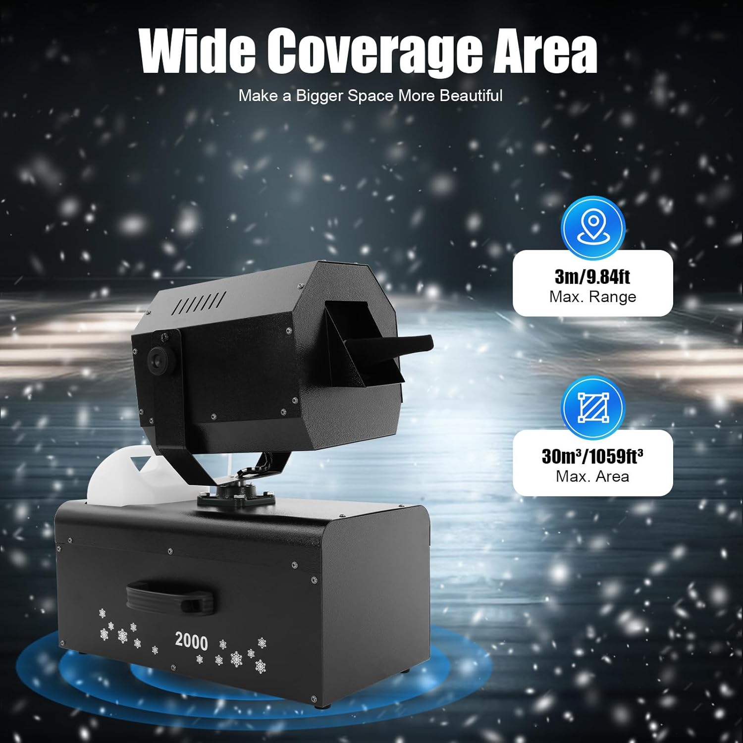 Artificial Snow Maker Machine, 2000W High-Output Snowflake Machine Fake Snows Maker w/90° Rotation, Remote Control, 1059ft³ Coverage Area for Christmas Decor Wedding Stage Party Snow Effects
