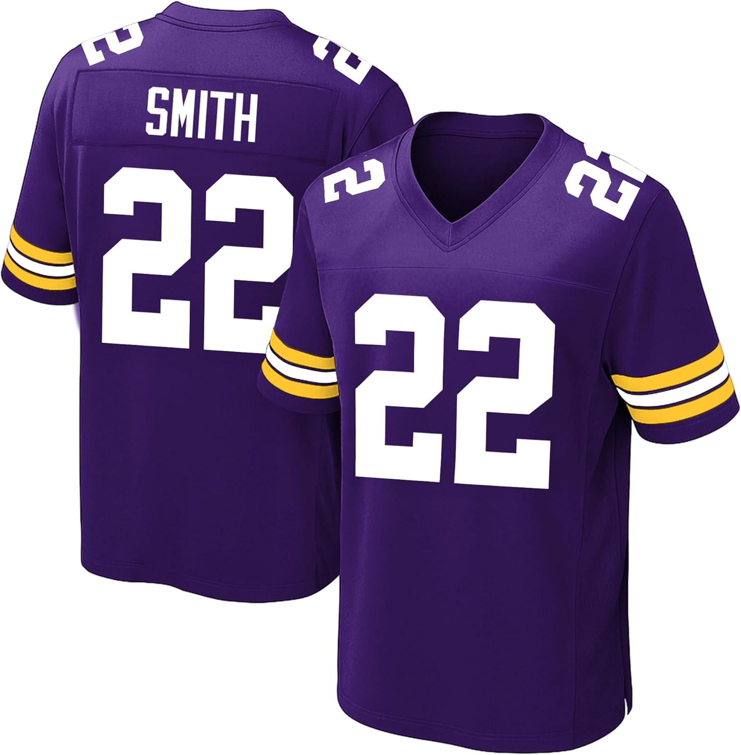 Custom Mens/Youth Football Stitched T-Shirt for Sports Fan Purple & Gold No Brand/Logos Gift Great for Game Day