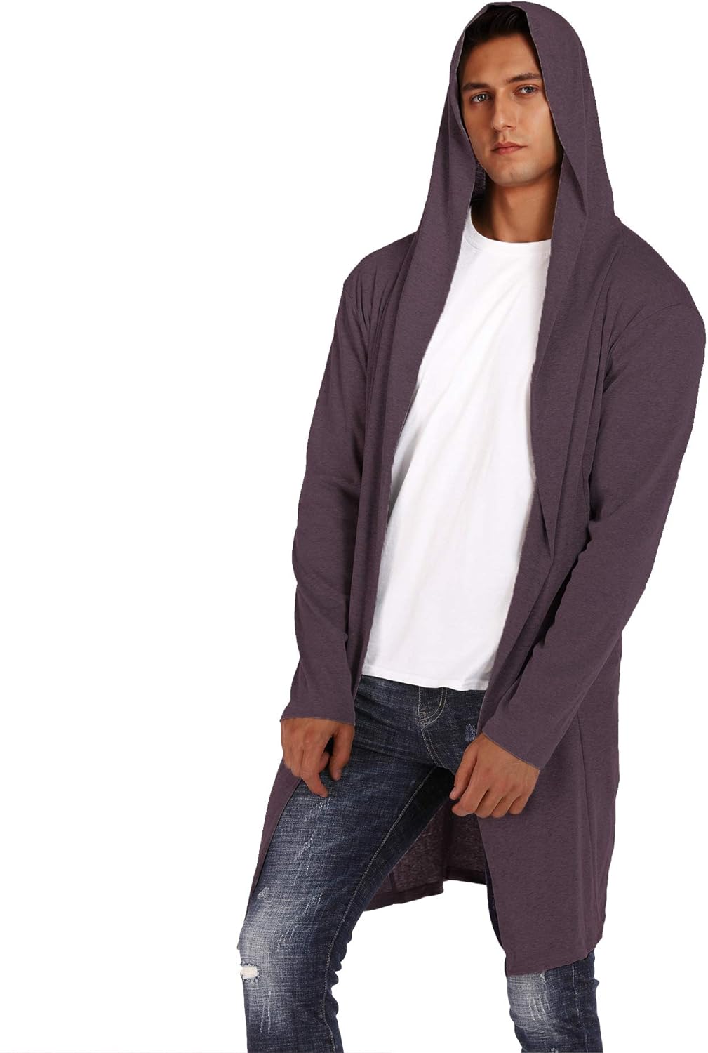 RAGEMALL Mens Long Cardigan Open Front Draped Lightweight Hooded Sweater with Pockets at  Men’s Clothing store