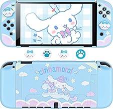 DLseego Blue Dog Switch OLED Case Dockable Protective Hard Shell Shockproof Scratch Resistant Baby Skin Touch Cover with 4PCS Cute Thumb Grips Caps