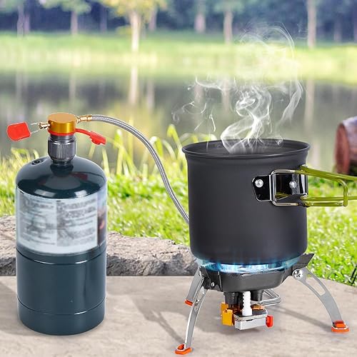 Miniatura 8 de WADEO Estufa de camping resistente al viento de 7200 W, estufa de gas de camping con encendido piezoeléctrico, dos adaptadores de recipiente de