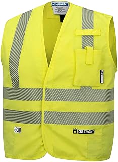 Chaleco de seguridad de alta visibilidad con clasificación FR ARC - Resistente al fuego con cinta reflectante - Clase 2 - 10 Cal - Amarillo de alta visibilidad